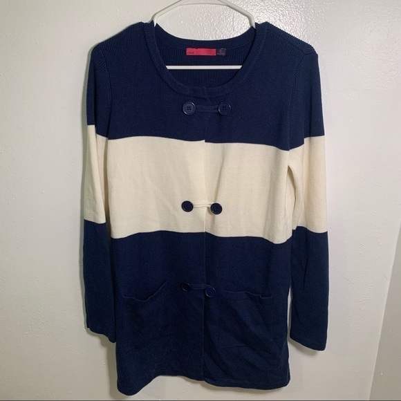 Ava Duster Cardigan Navy Cream Colorblock Stripe - Picture 2 of 10